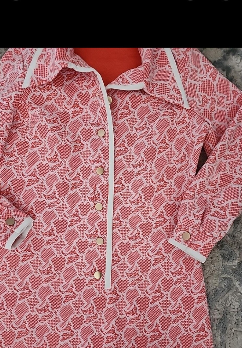 Vintage 1960s Leon de Paris Housecoat House Dress Canadian Knit Pink White XL - Picture 4 of 4